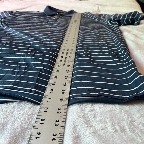 Peter Millar Summer Comfort Mens XL  Short Sleeve Golf Polo Shirt Navy Striped - Picture 7 of 10